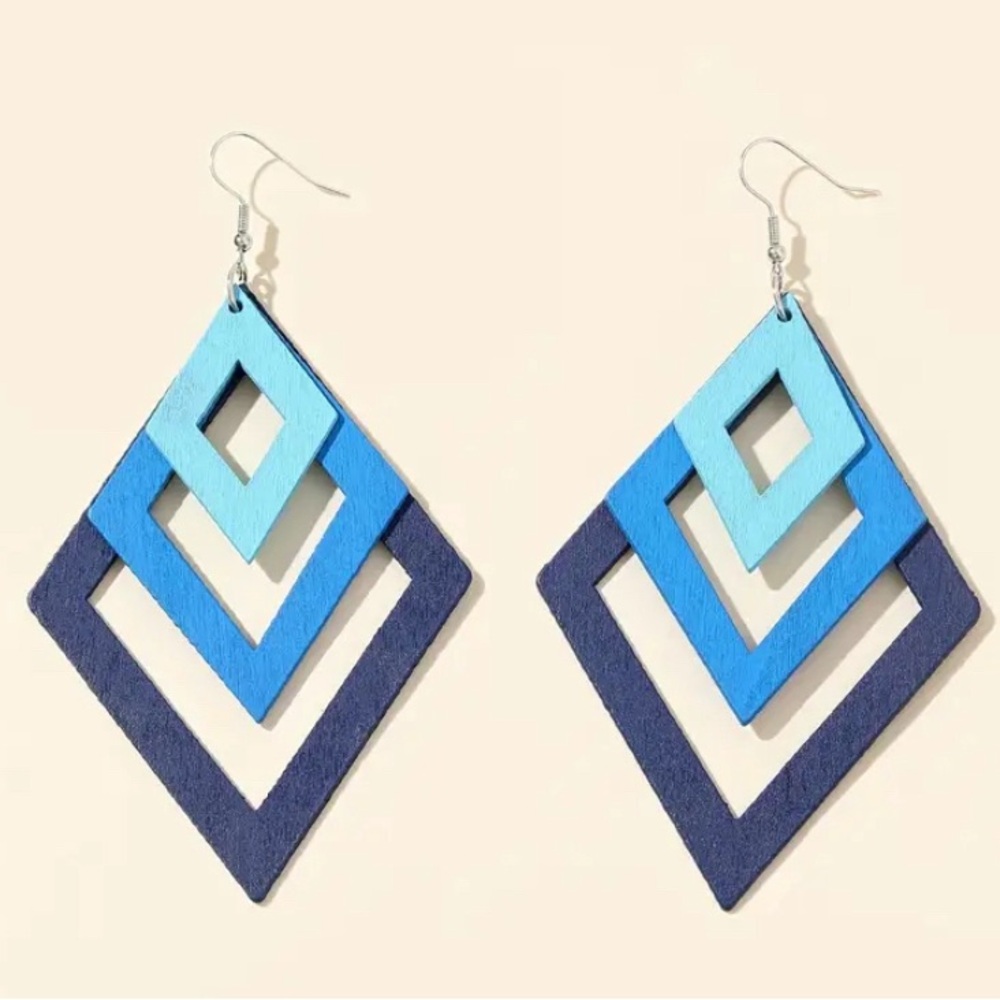 New blue wooden earrings bundle and offer live show discount too